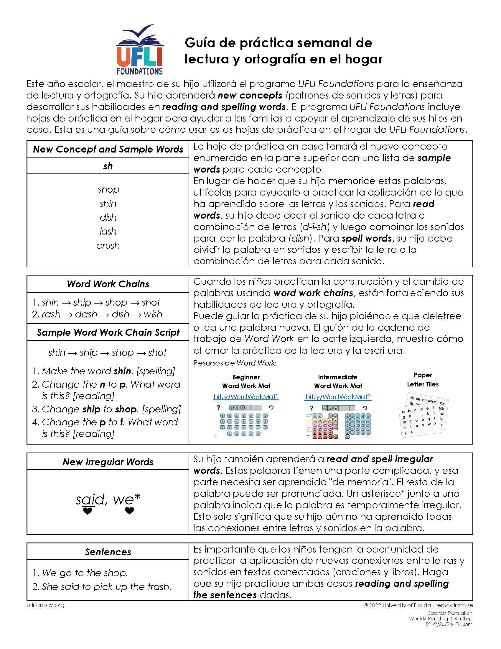 Home Practice Guide (En Espanol)